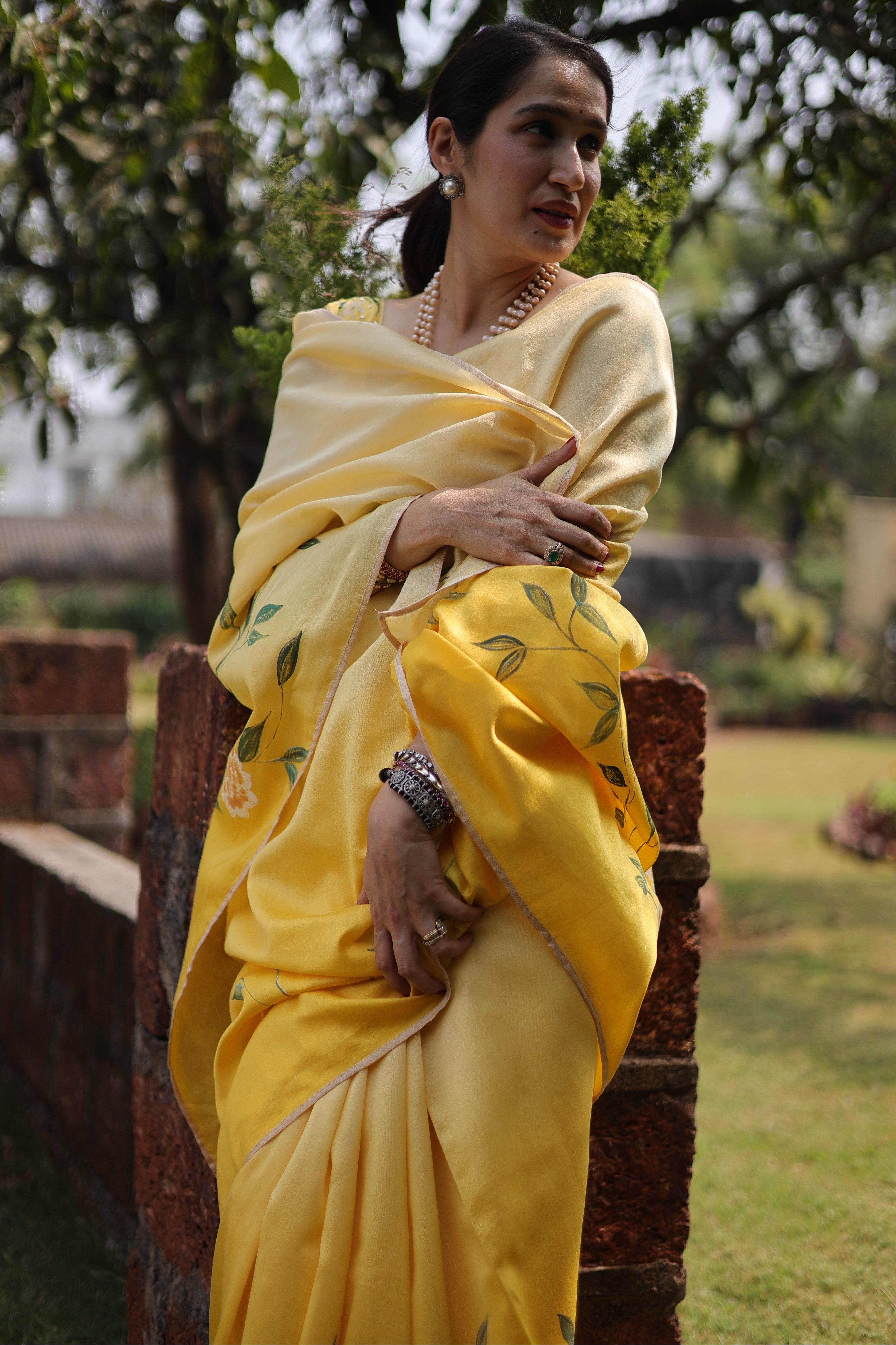 Actor Sagarika Ghatge in our Yellow Chanderi-Silk Saree