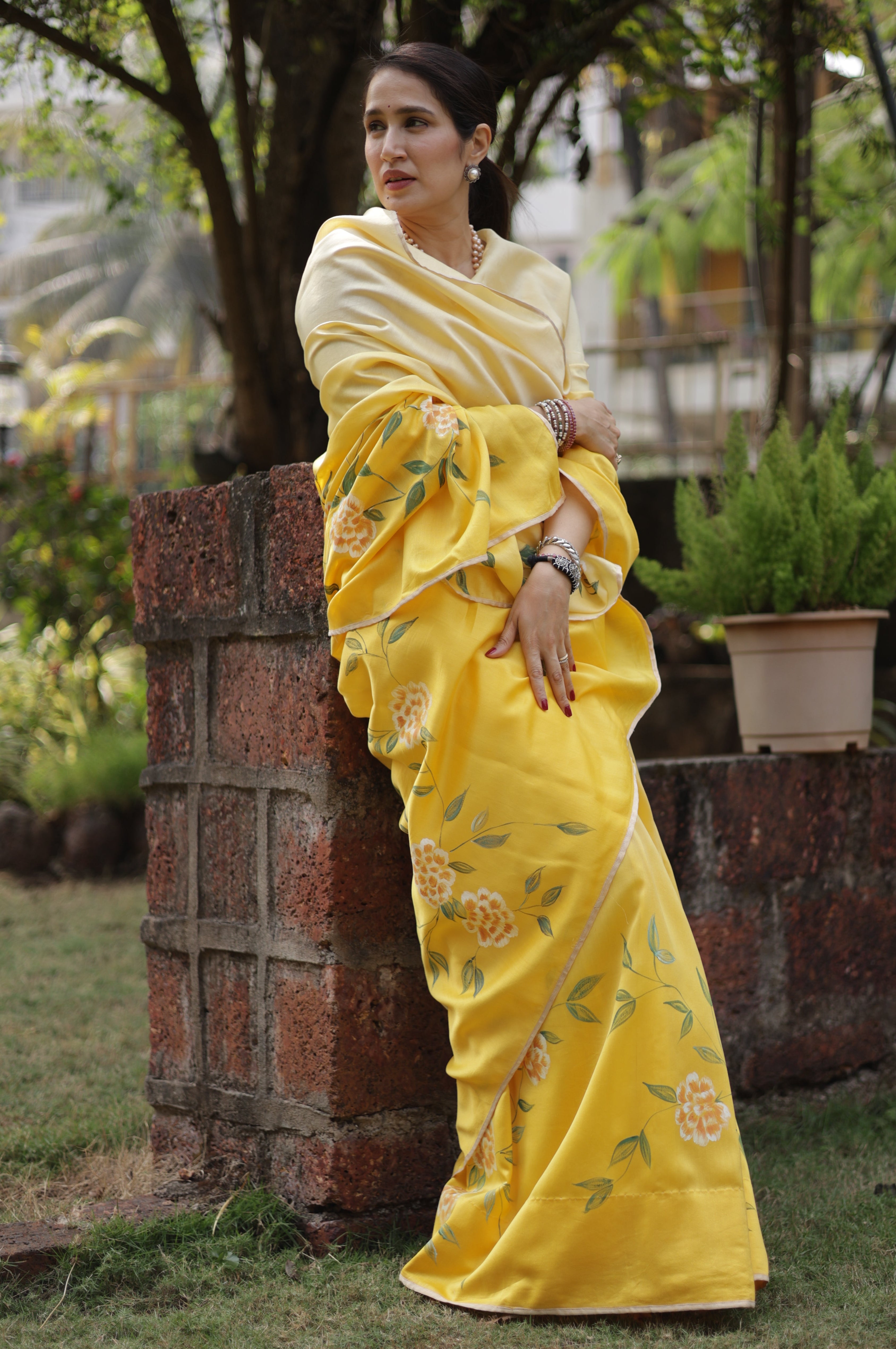 Actor Sagarika Ghatge in our Yellow Chanderi-Silk Saree