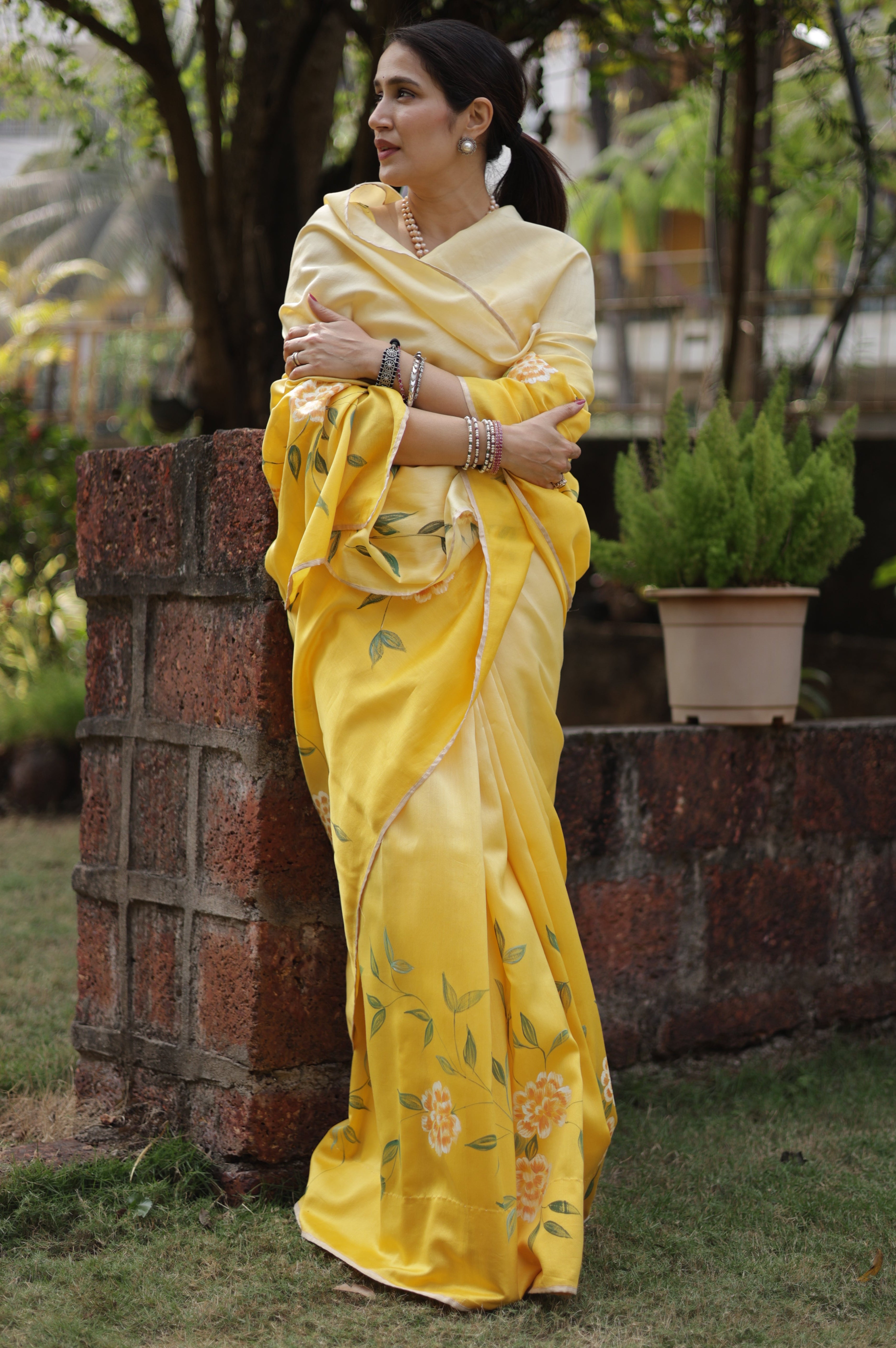 Actor Sagarika Ghatge in our Yellow Chanderi-Silk Saree