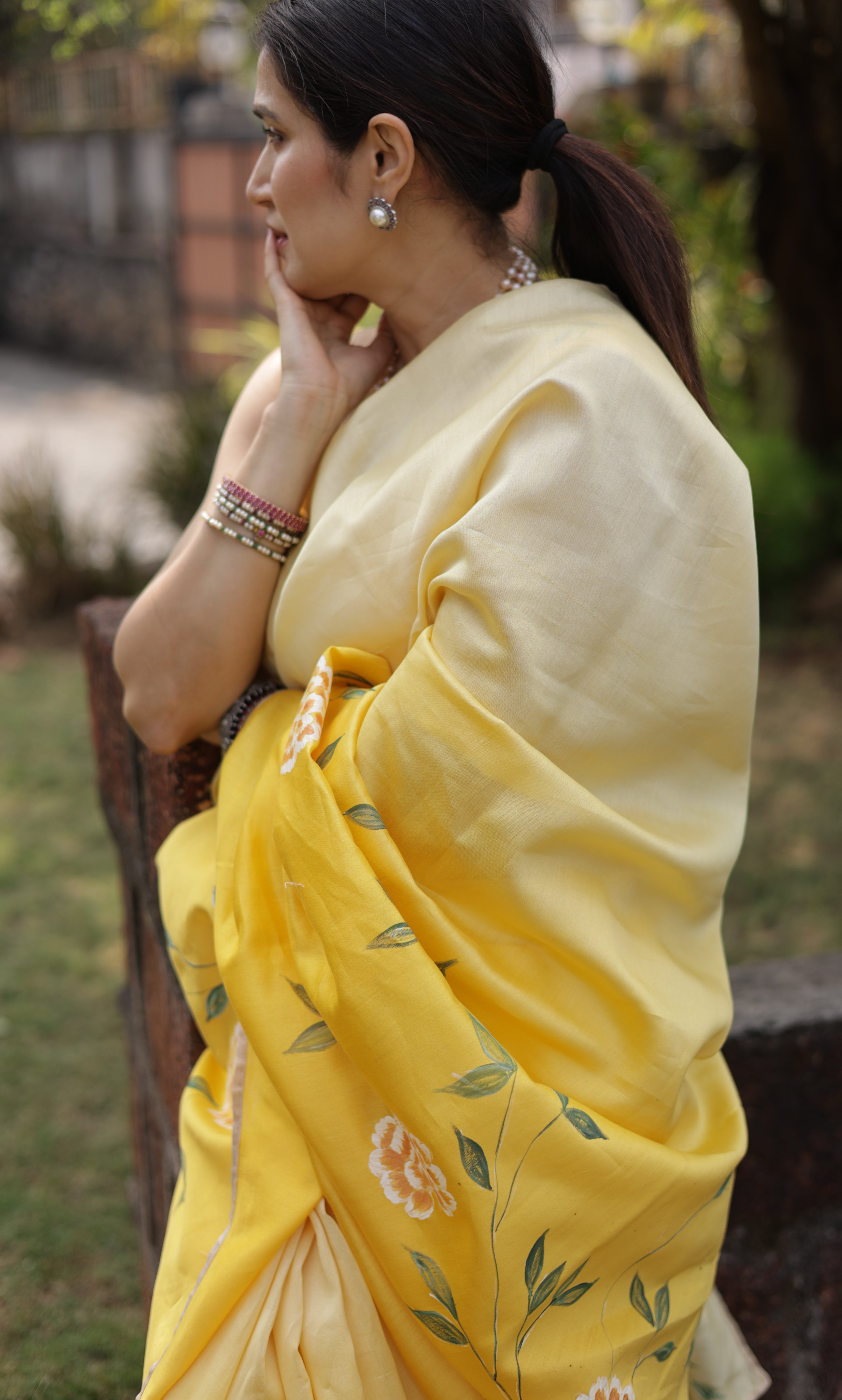 Actor Sagarika Ghatge in our Yellow Chanderi-Silk Saree
