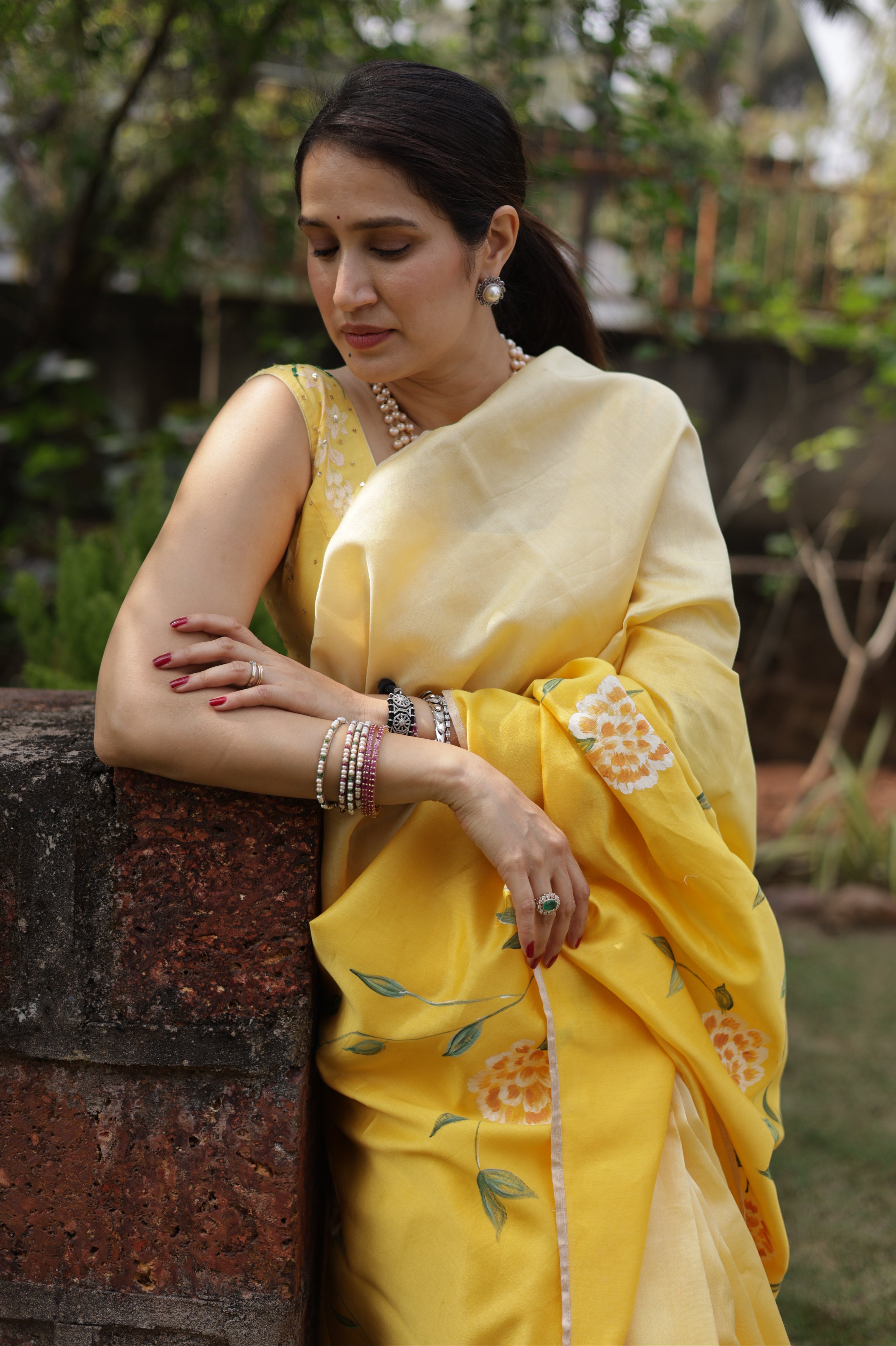 Actor Sagarika Ghatge in our Yellow Chanderi-Silk Saree