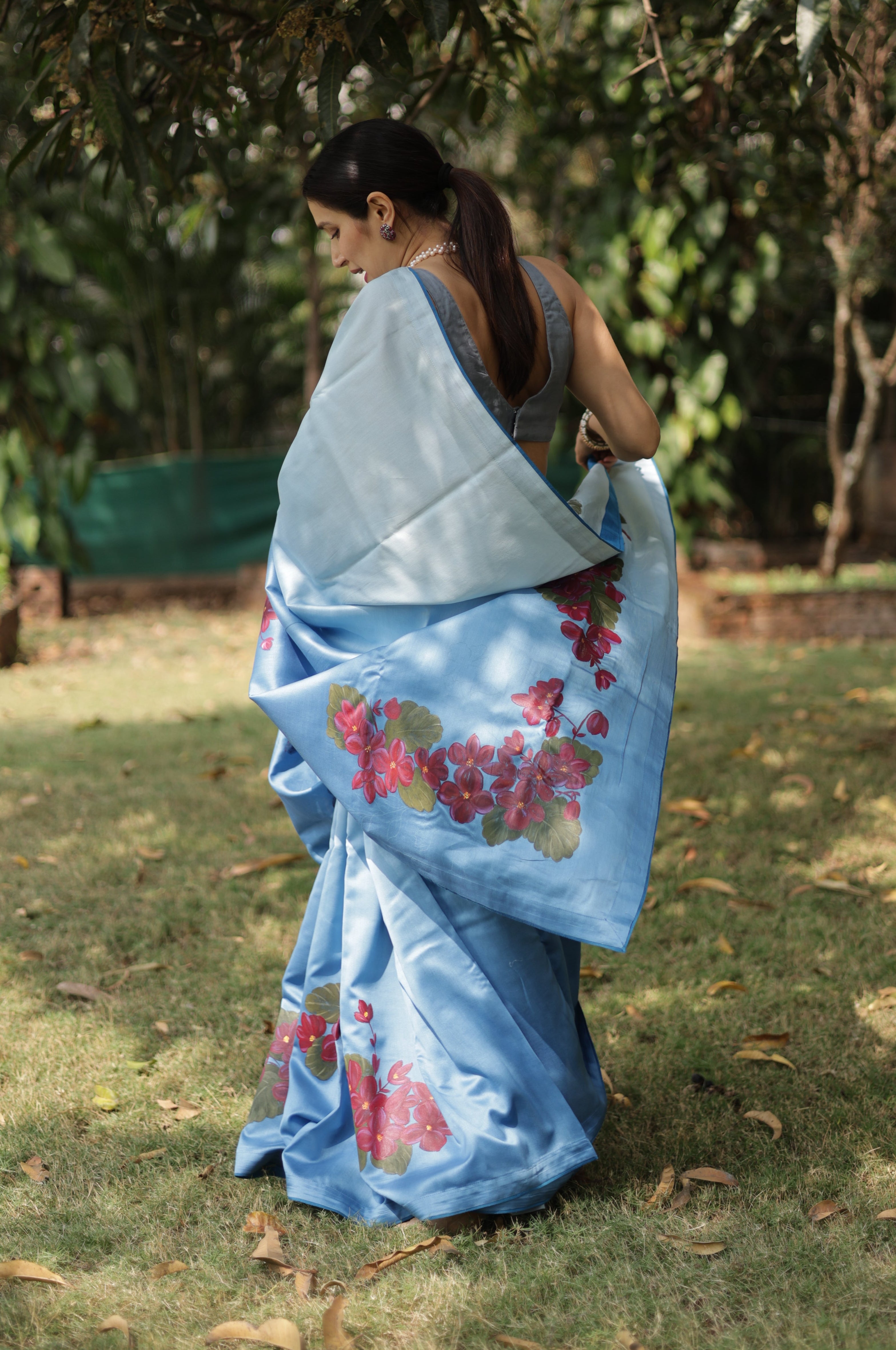 Actor Sagarika Ghatge in our Ombre Blue Chanderi-Silk Saree