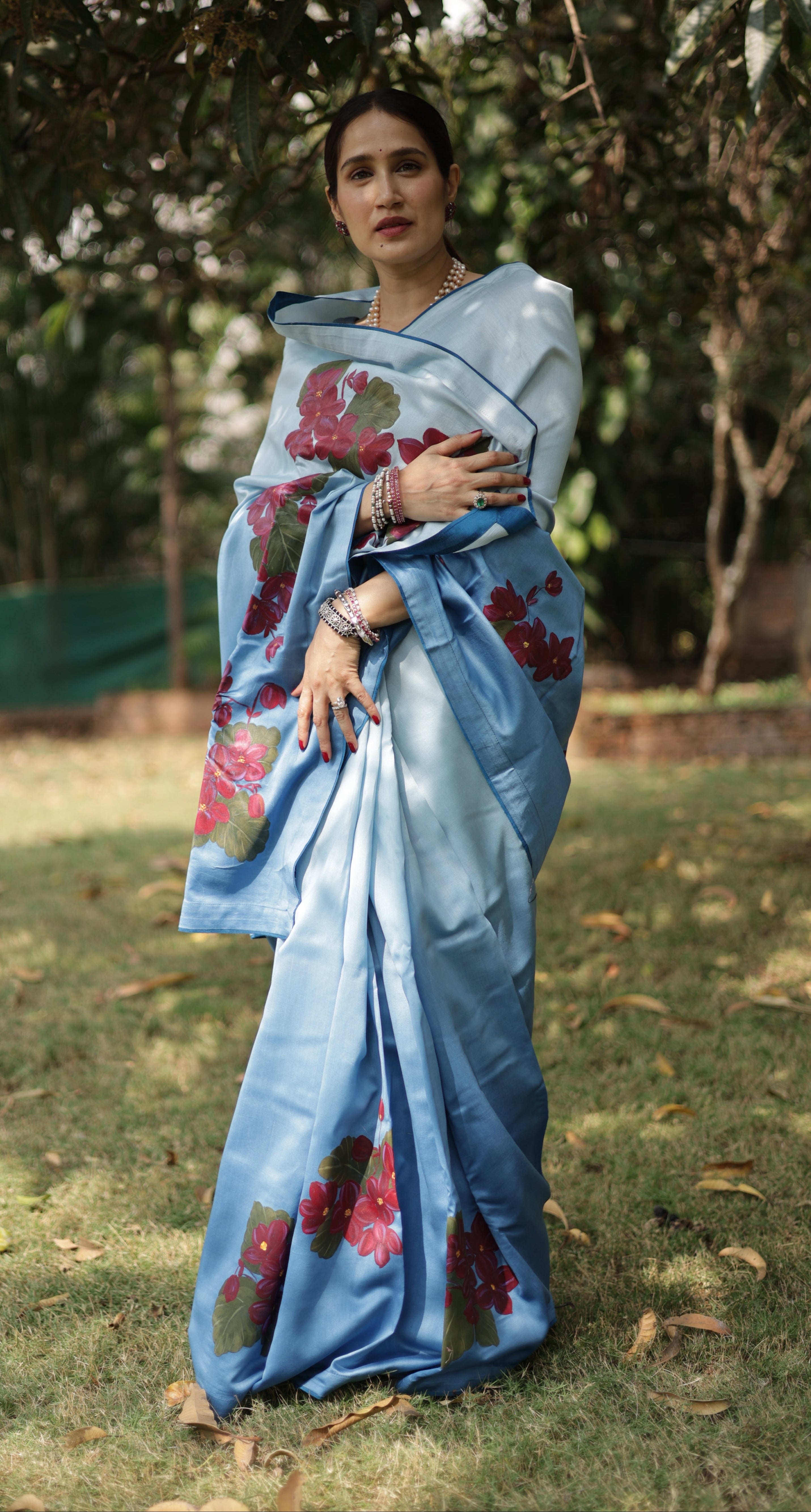 Actor Sagarika Ghatge in our Ombre Blue Chanderi-Silk Saree