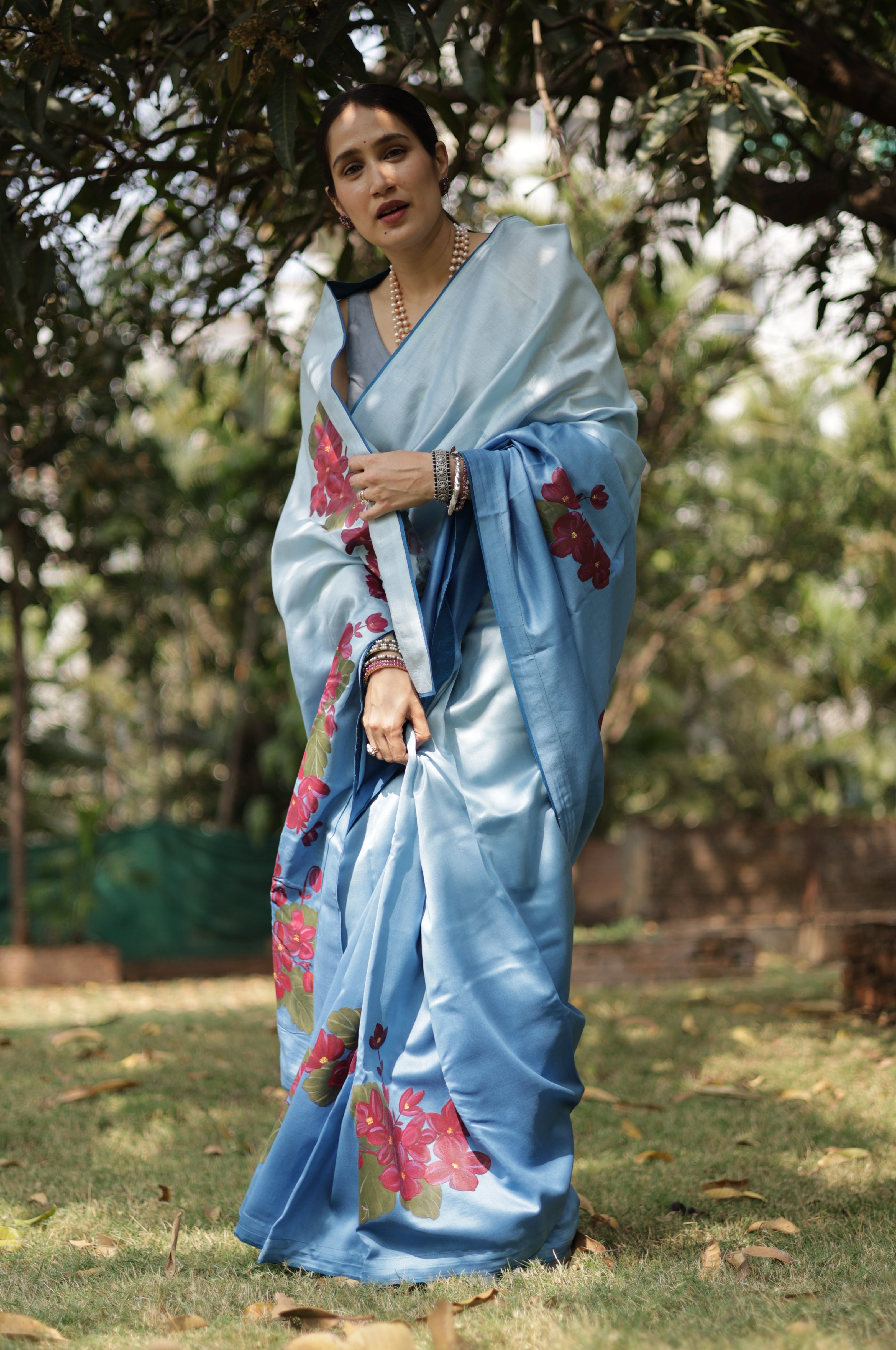 Actor Sagarika Ghatge in our Ombre Blue Chanderi-Silk Saree