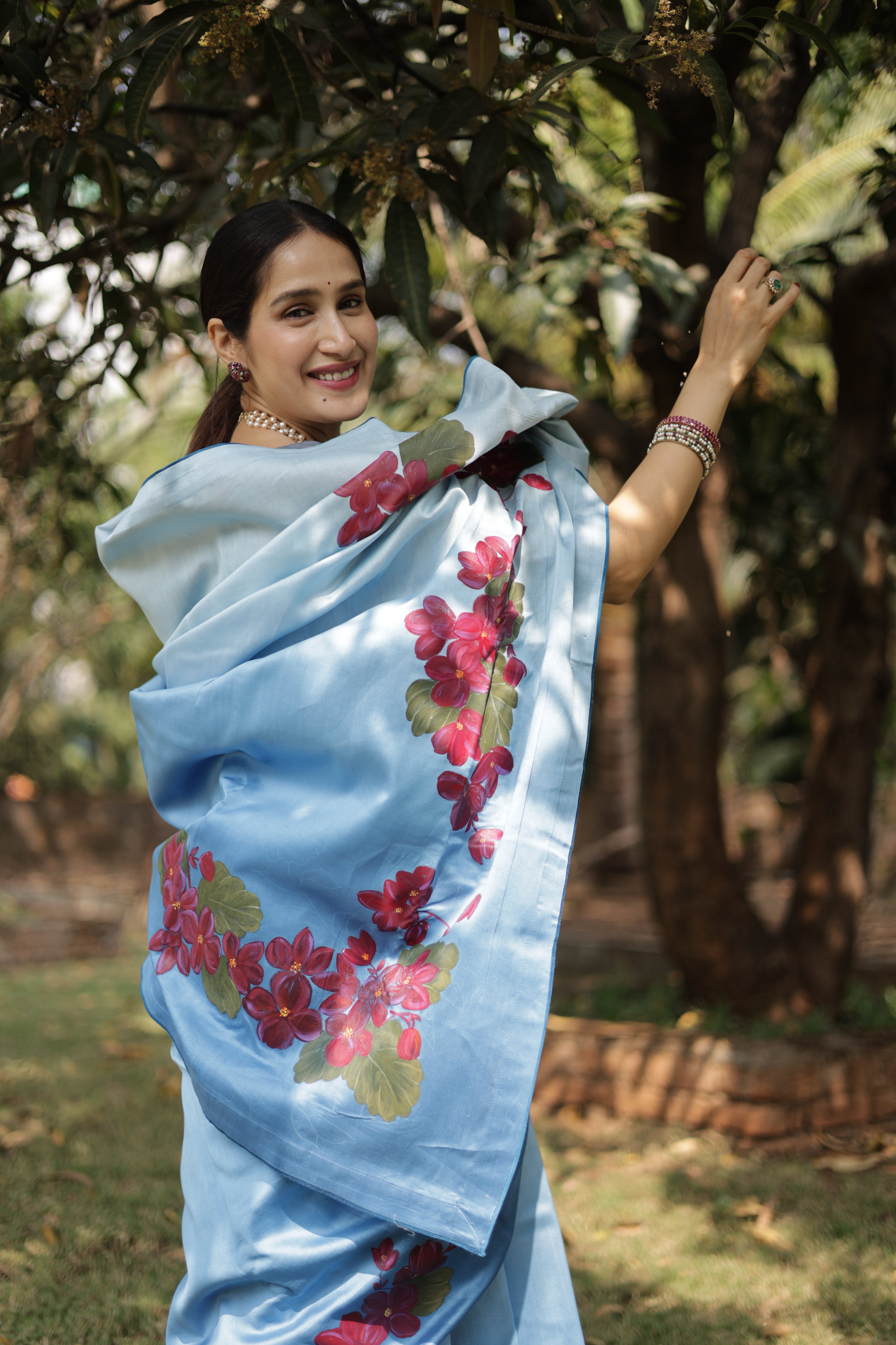 Actor Sagarika Ghatge in our Ombre Blue Chanderi-Silk Saree