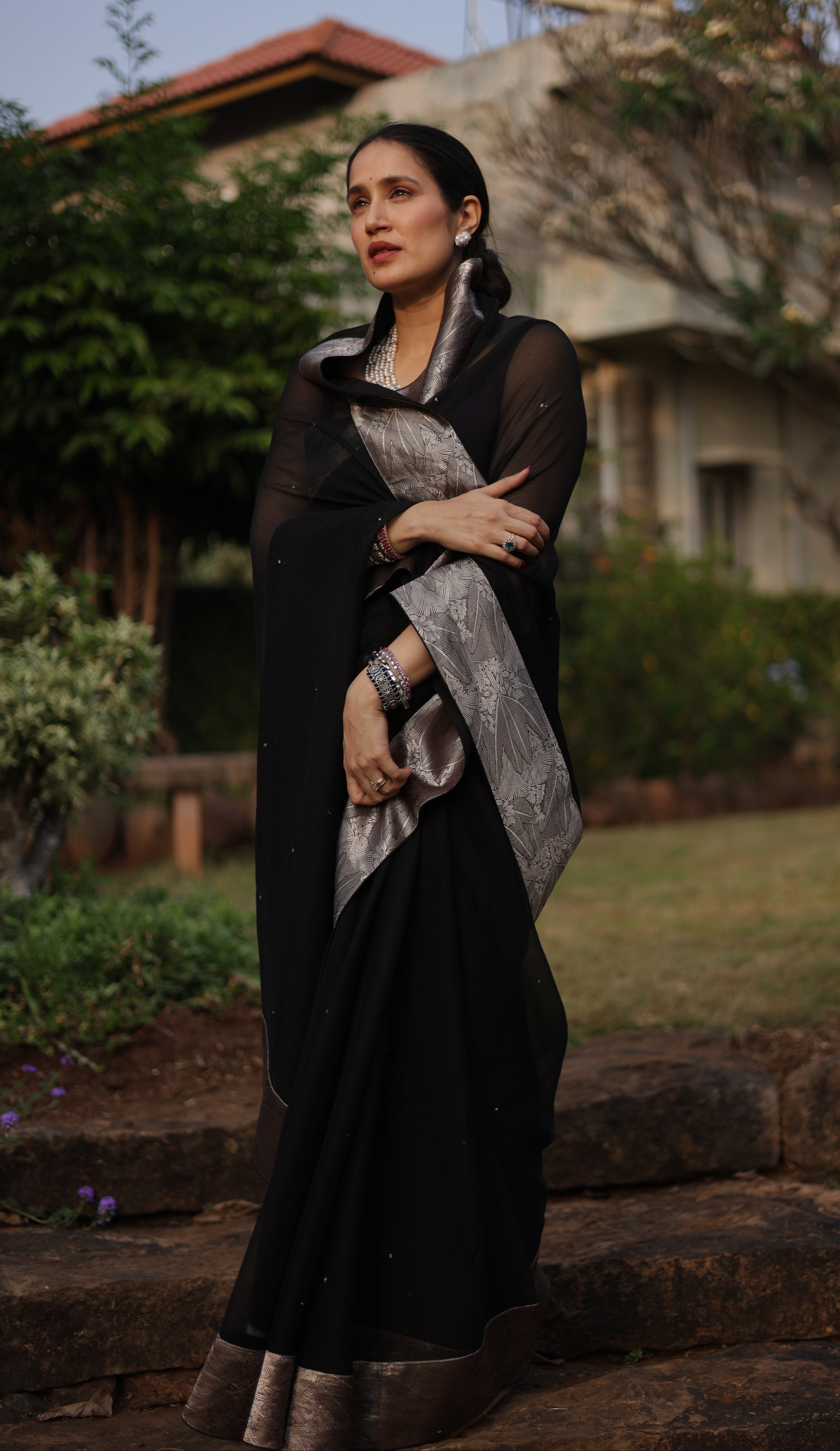 Actor Sagarika Z Ghatge in Vintage Black Chiffon Saree