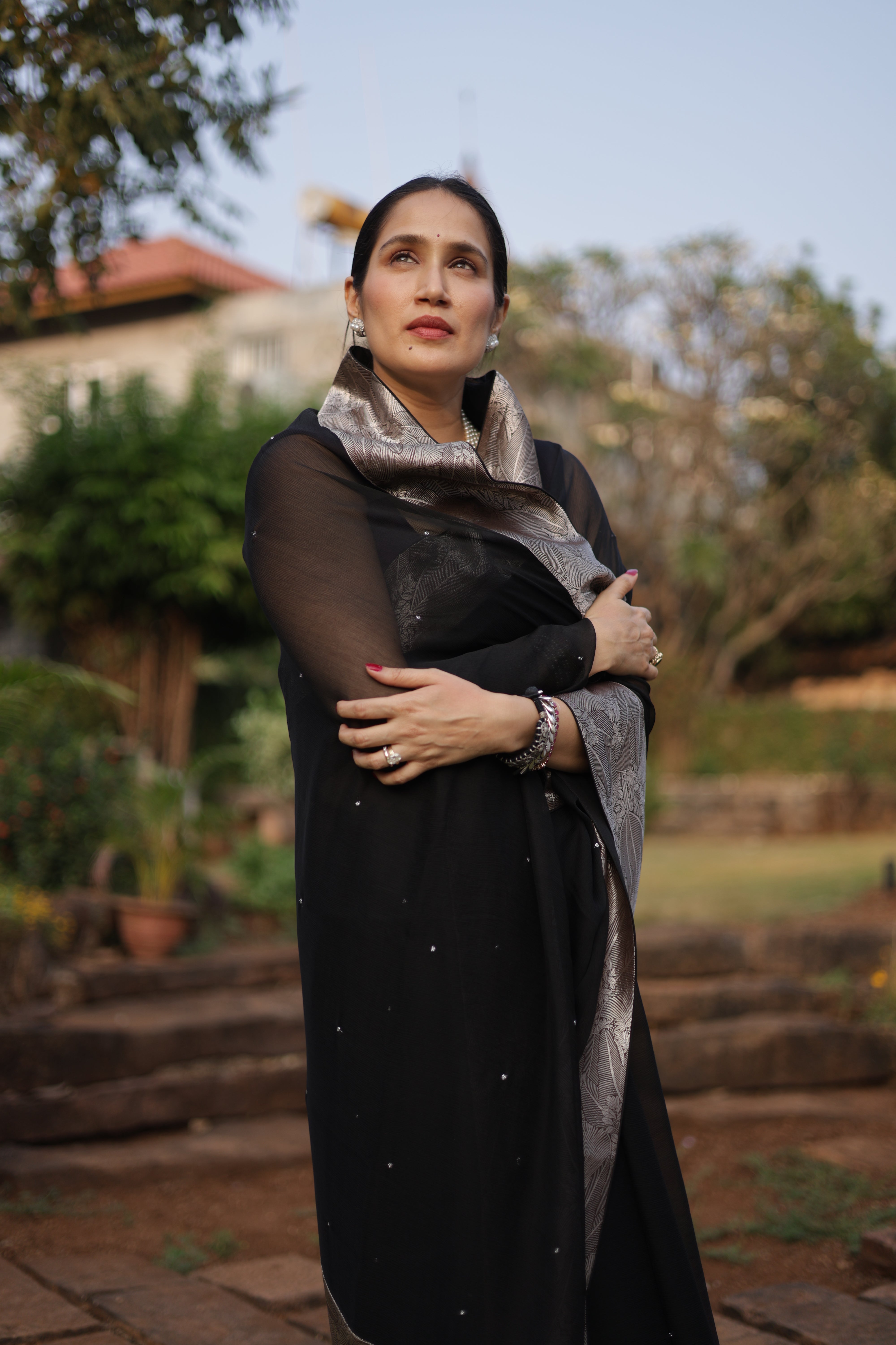 Actor Sagarika Z Ghatge in Vintage Black Chiffon Saree