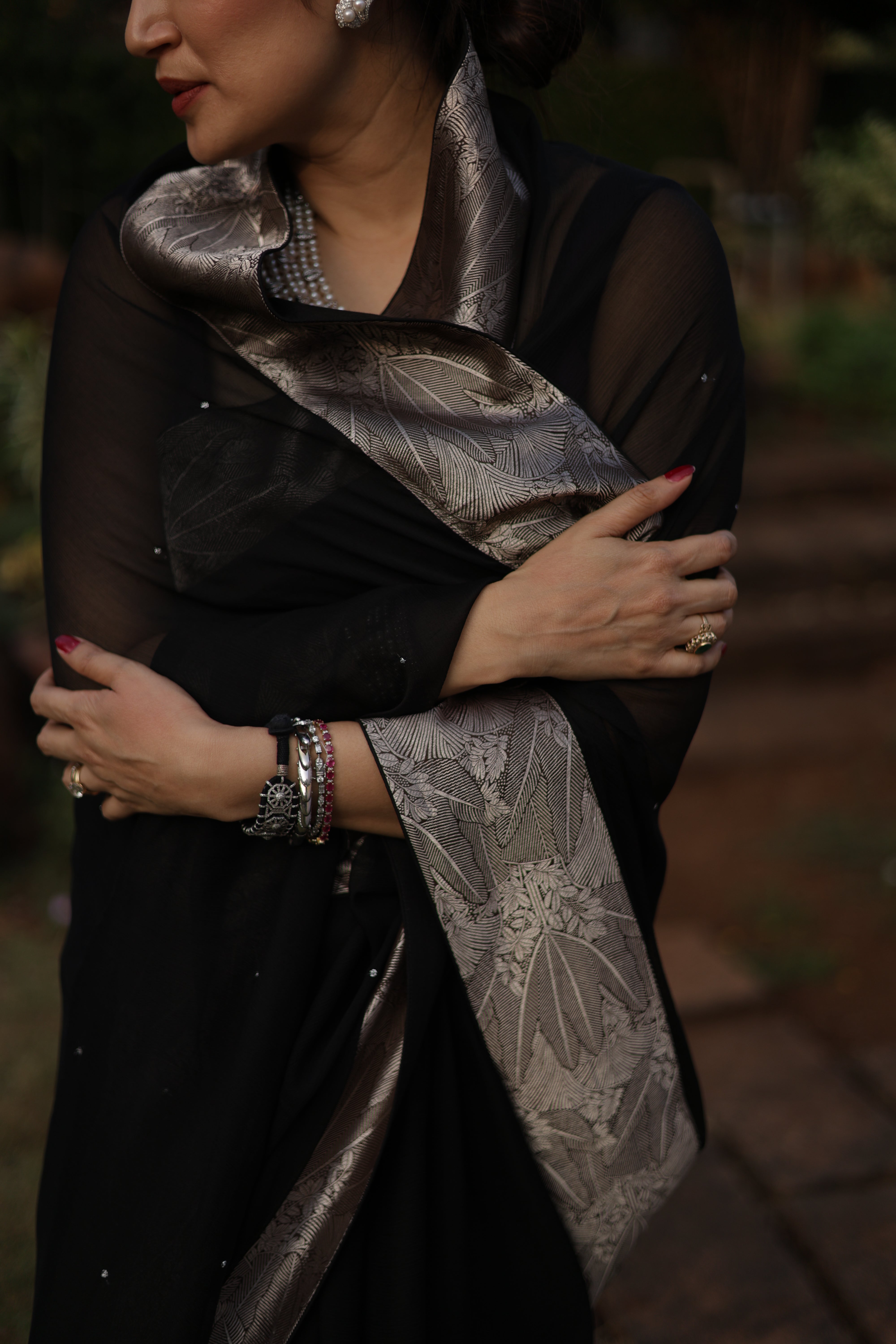 Actor Sagarika Z Ghatge in Vintage Black Chiffon Saree