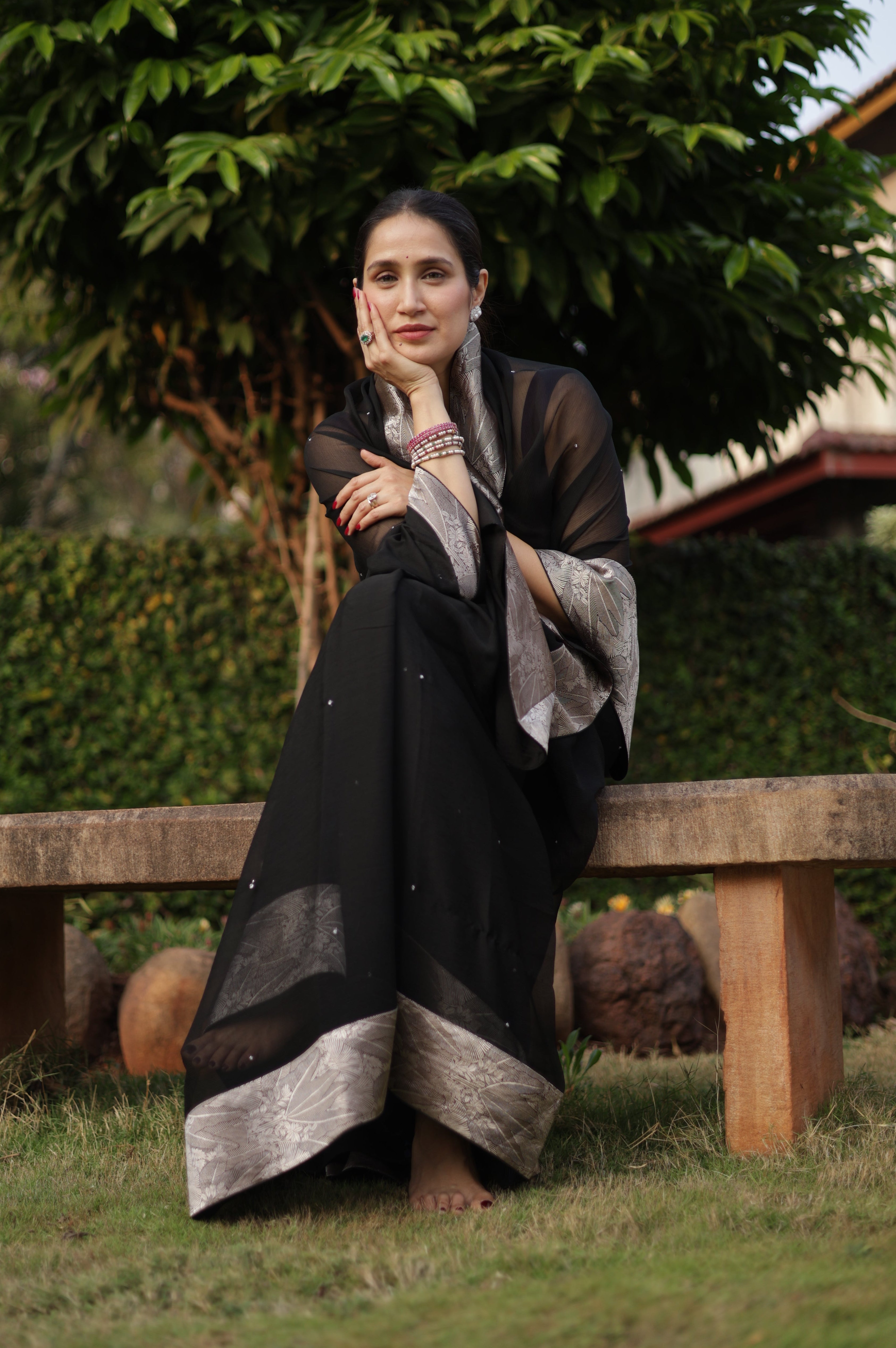Actor Sagarika Z Ghatge in Vintage Black Chiffon Saree