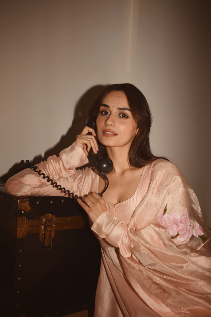Actor Manushi Chhillar in our regal Hand-Painted Anarkali