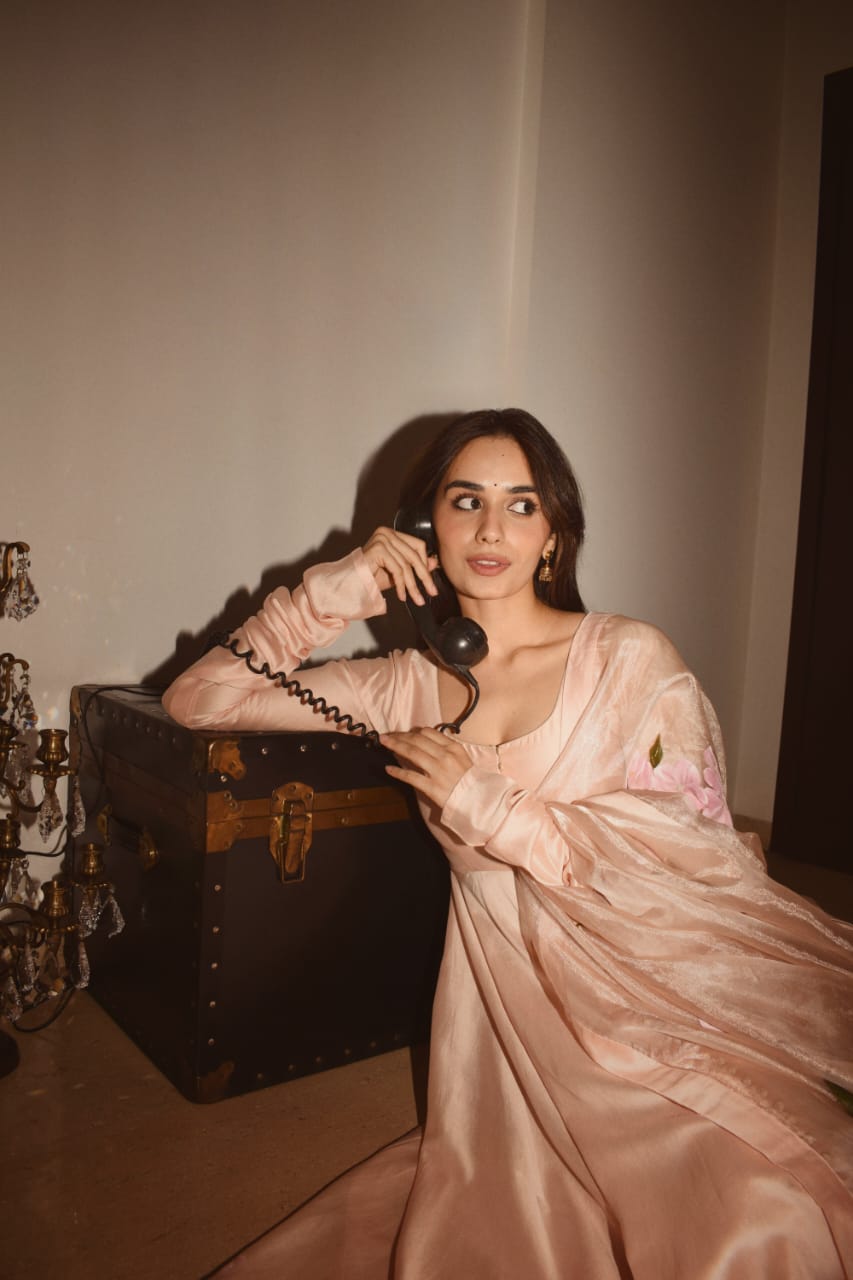Actor Manushi Chhillar in our regal Hand-Painted Anarkali
