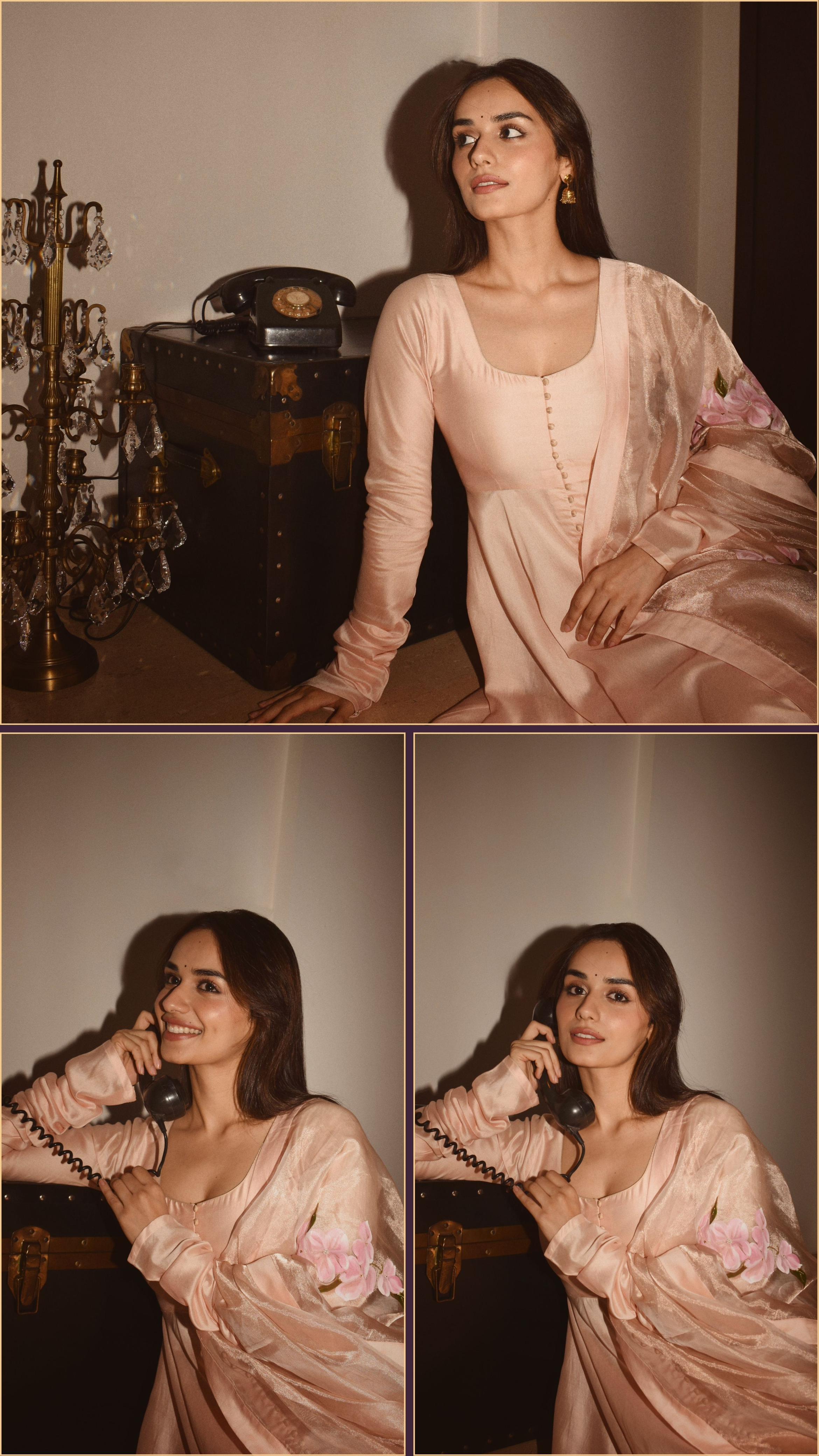 Actor Manushi Chhillar in our regal Hand-Painted Anarkali