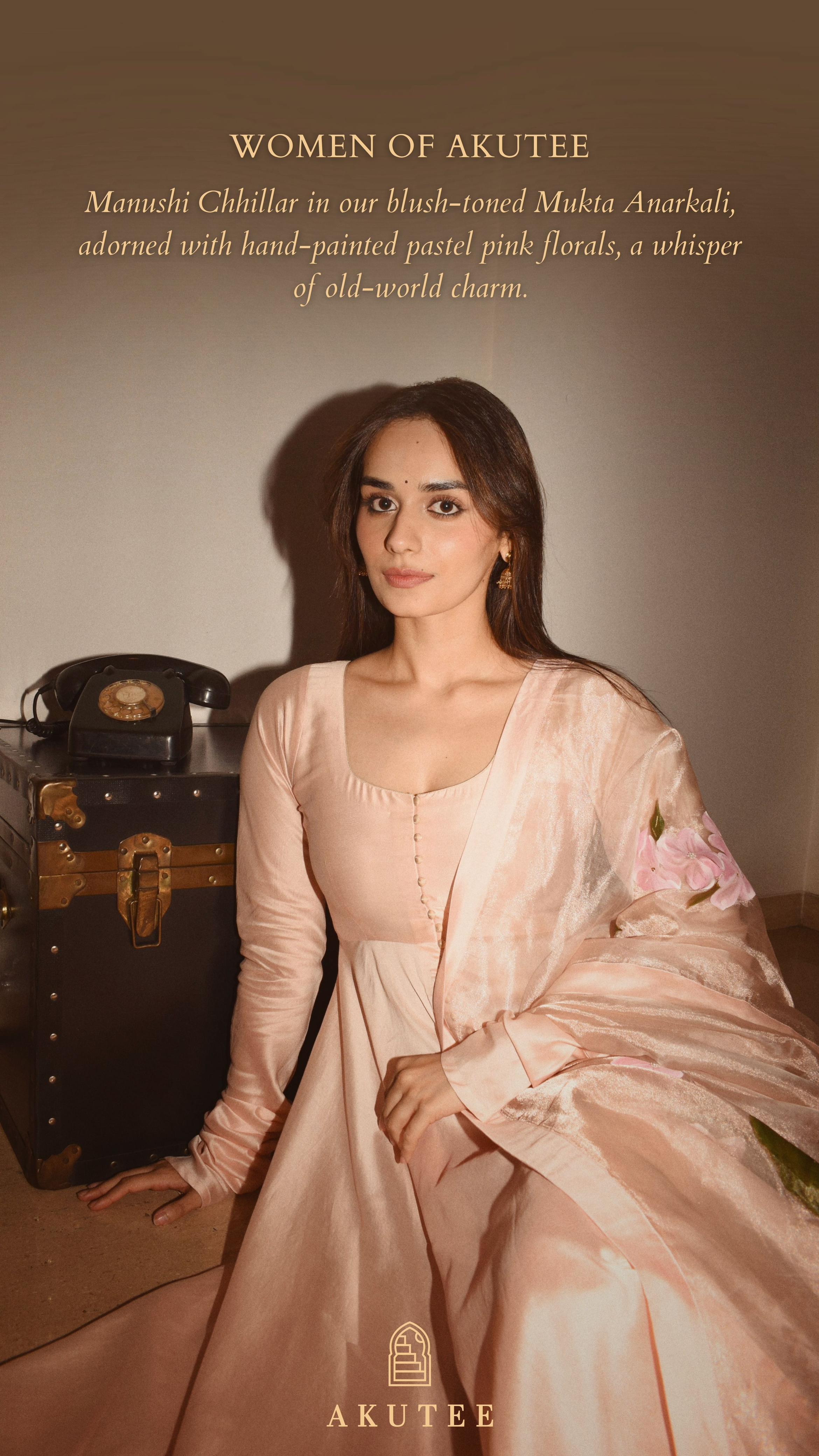 Actor Manushi Chhillar in our regal Hand-Painted Anarkali