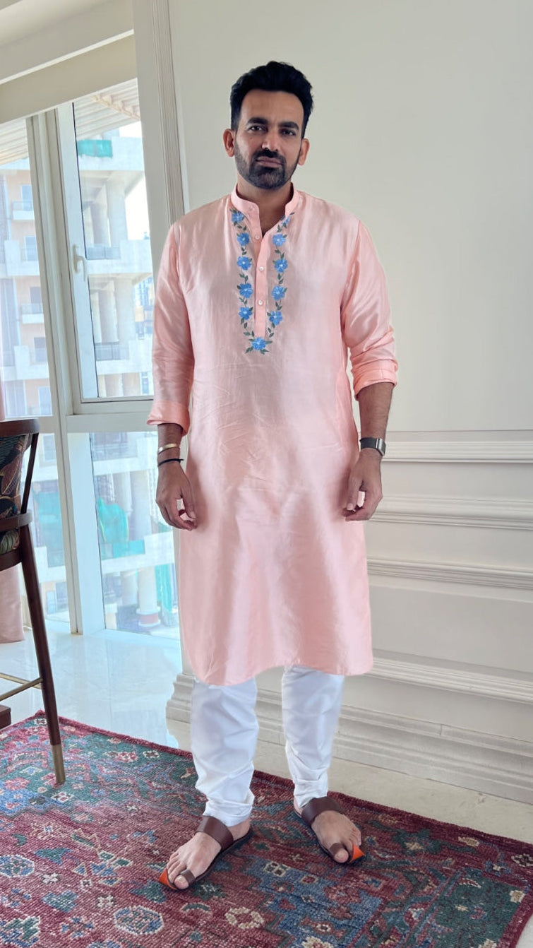 Cricket Legend Zaheer Khan in Custom Hand-Painted Kurta Set