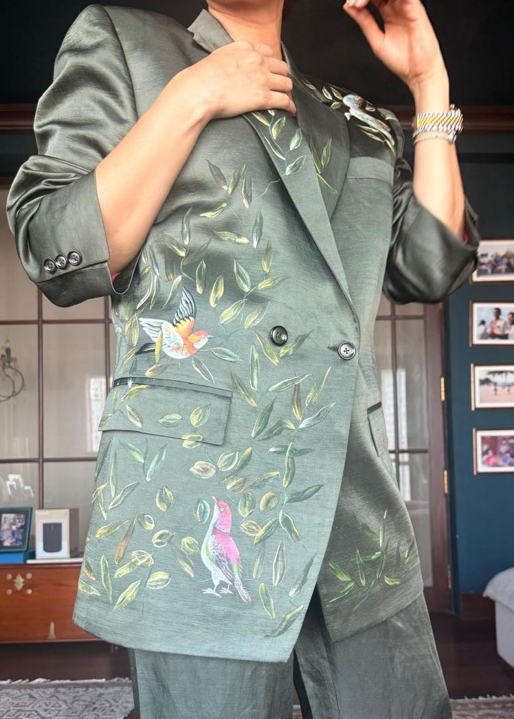 Actor Sagarika Z Ghatge adorned in our Dark Green Satin-Linen Jacket Set