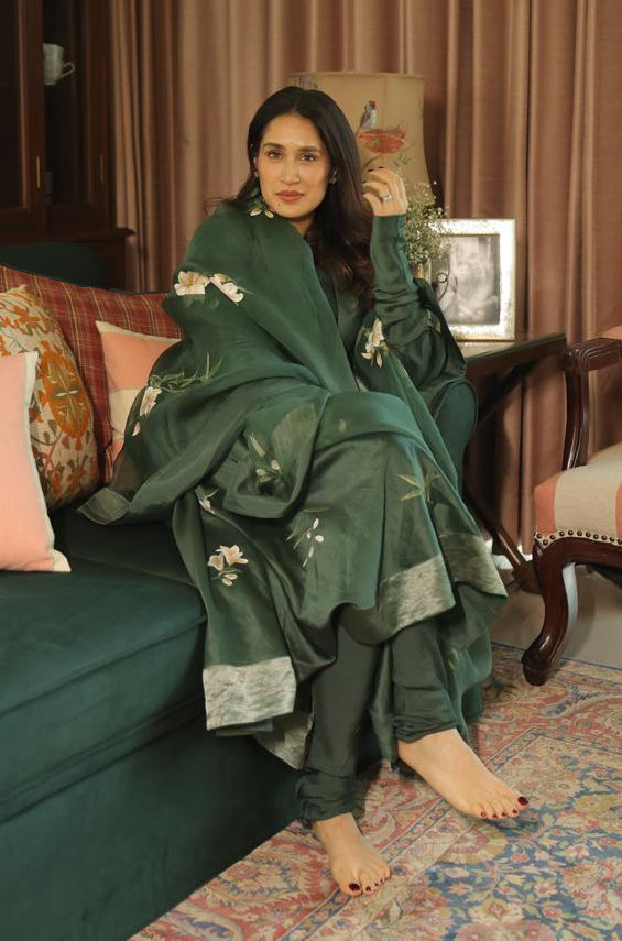 Actor Sagarika Z Ghatge in our Green Hand-Painted Anarkali