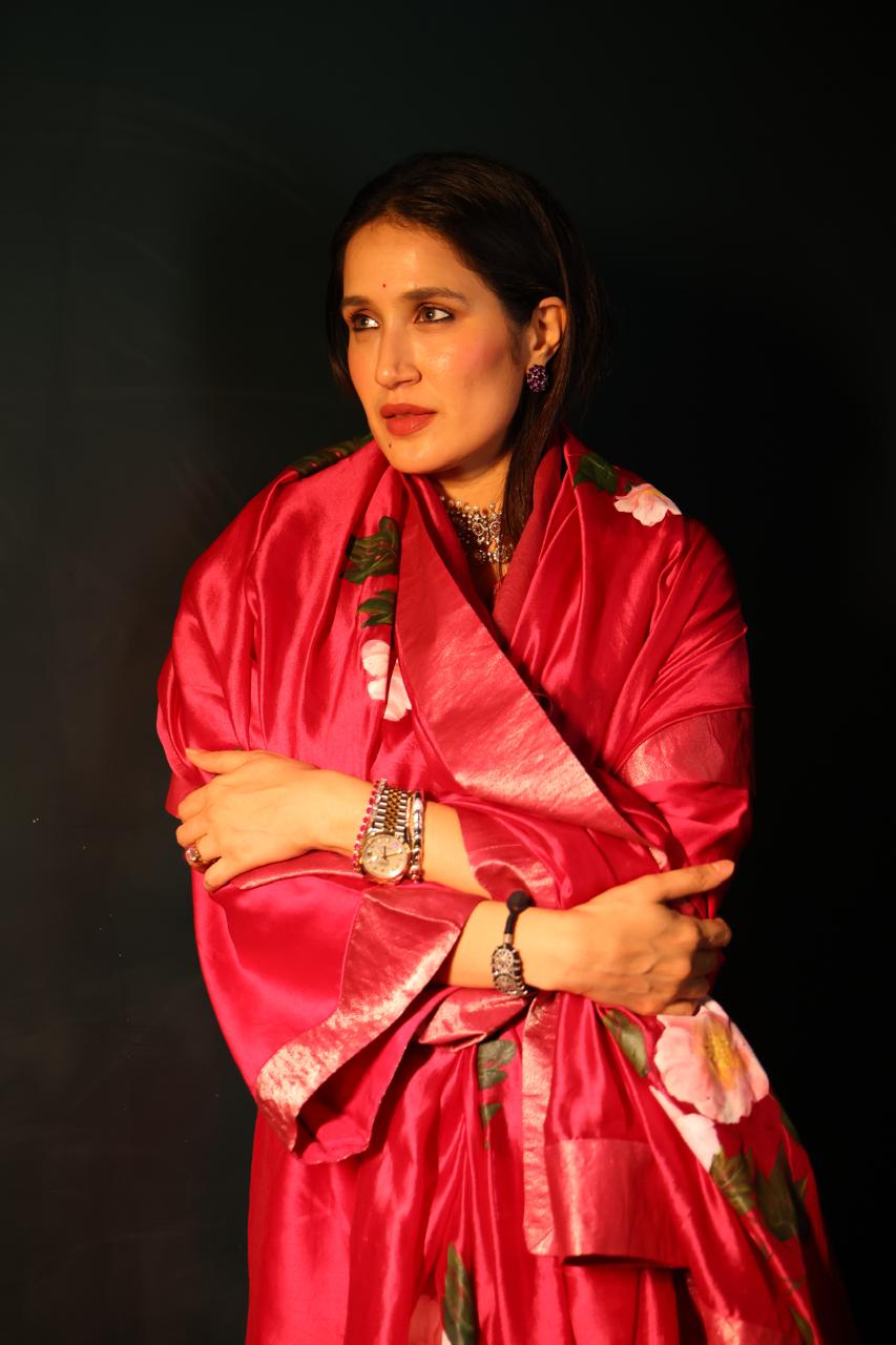 Actor Sagarika Ghatge in our Hand-Painted Dark-Pink Sharara