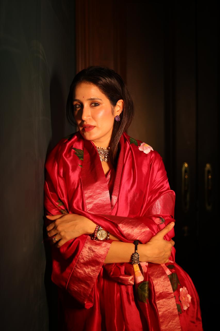 Actor Sagarika Ghatge in our Hand-Painted Dark-Pink Sharara