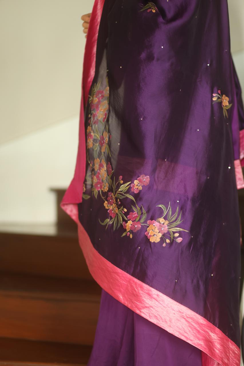 Actor Sagarika Ghatge in our Hand-Painted Purple Sharara