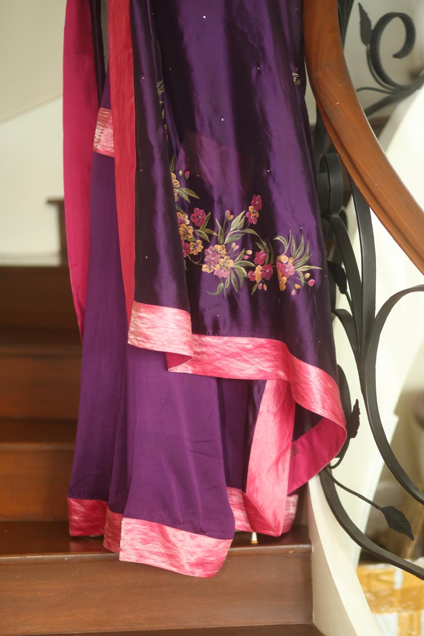 Actor Sagarika Ghatge in our Hand-Painted Purple Sharara