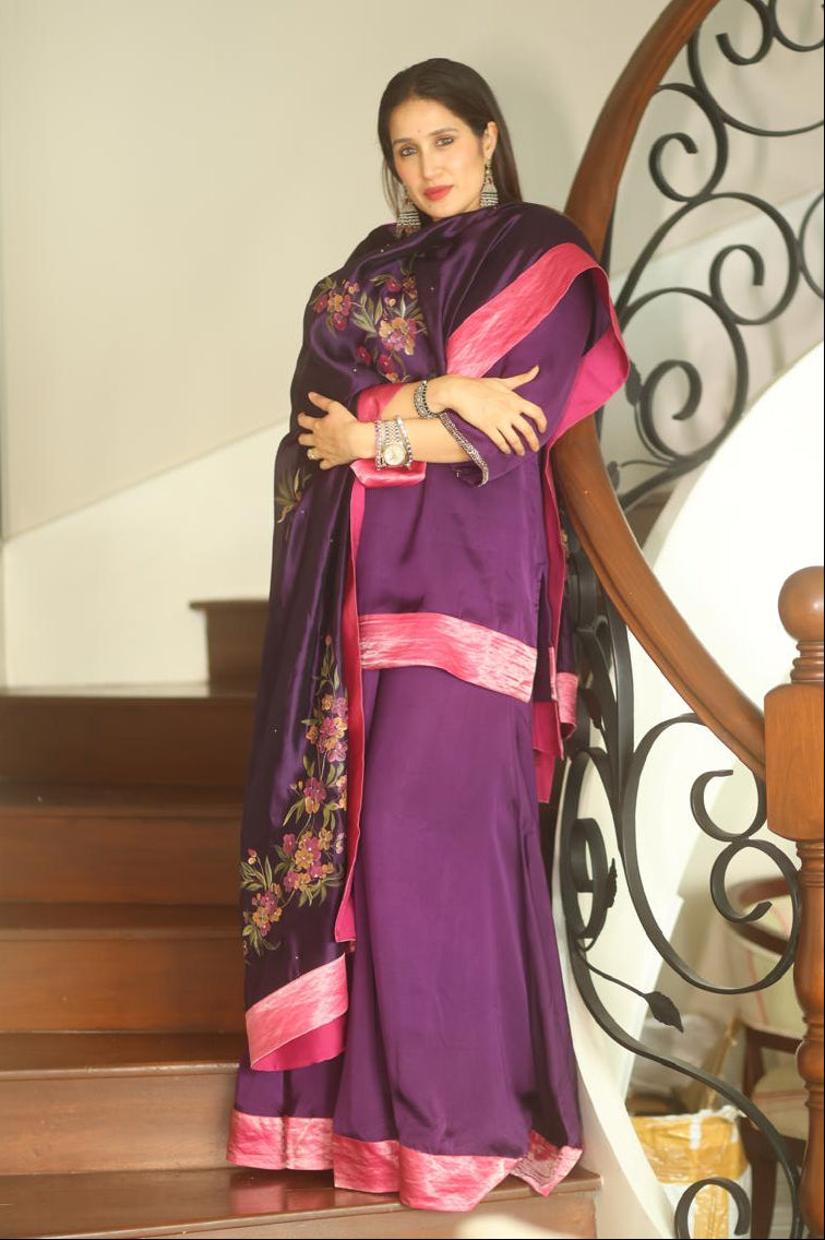 Actor Sagarika Ghatge in our Hand-Painted Purple Sharara