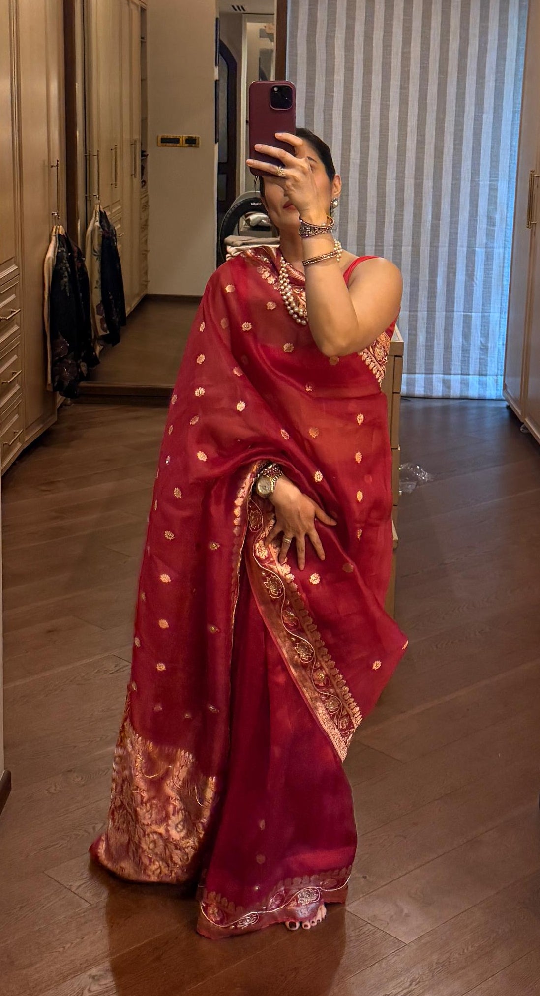 Actor Sagarika Z Ghatge in our Hand-Embroidered Silk-Organza Saree