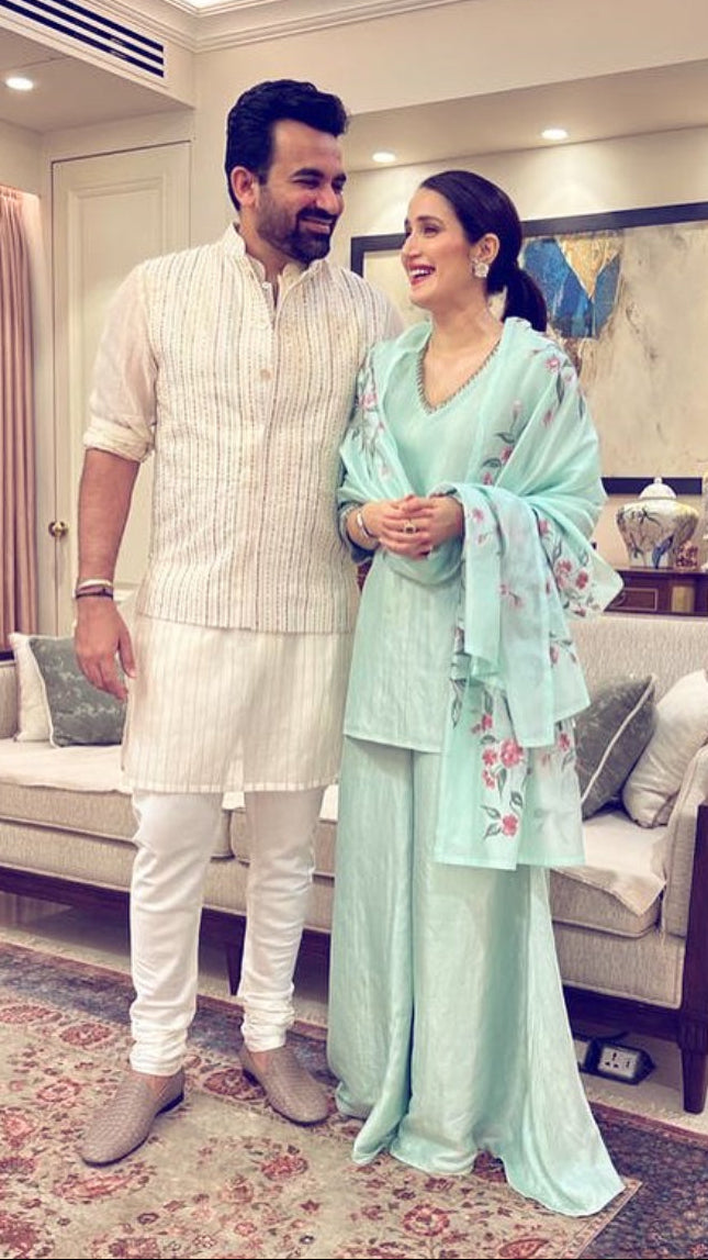 Actor Sagarika Ghatge in our Pure-Silk Hand-Painted Sharara