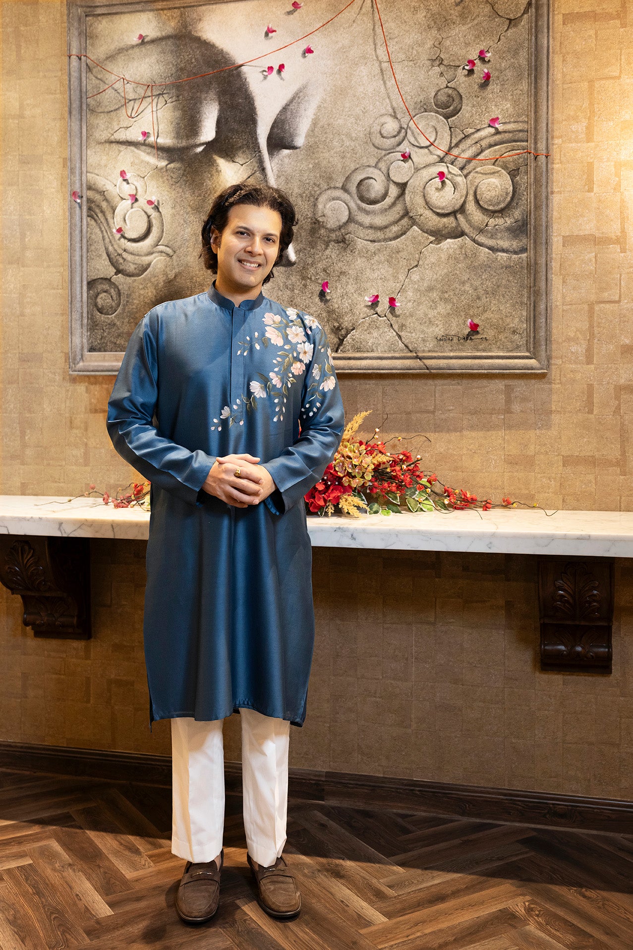 Music Maestro Ayaan Ali Bangash in our Silk Hand-Painted Kurta Set